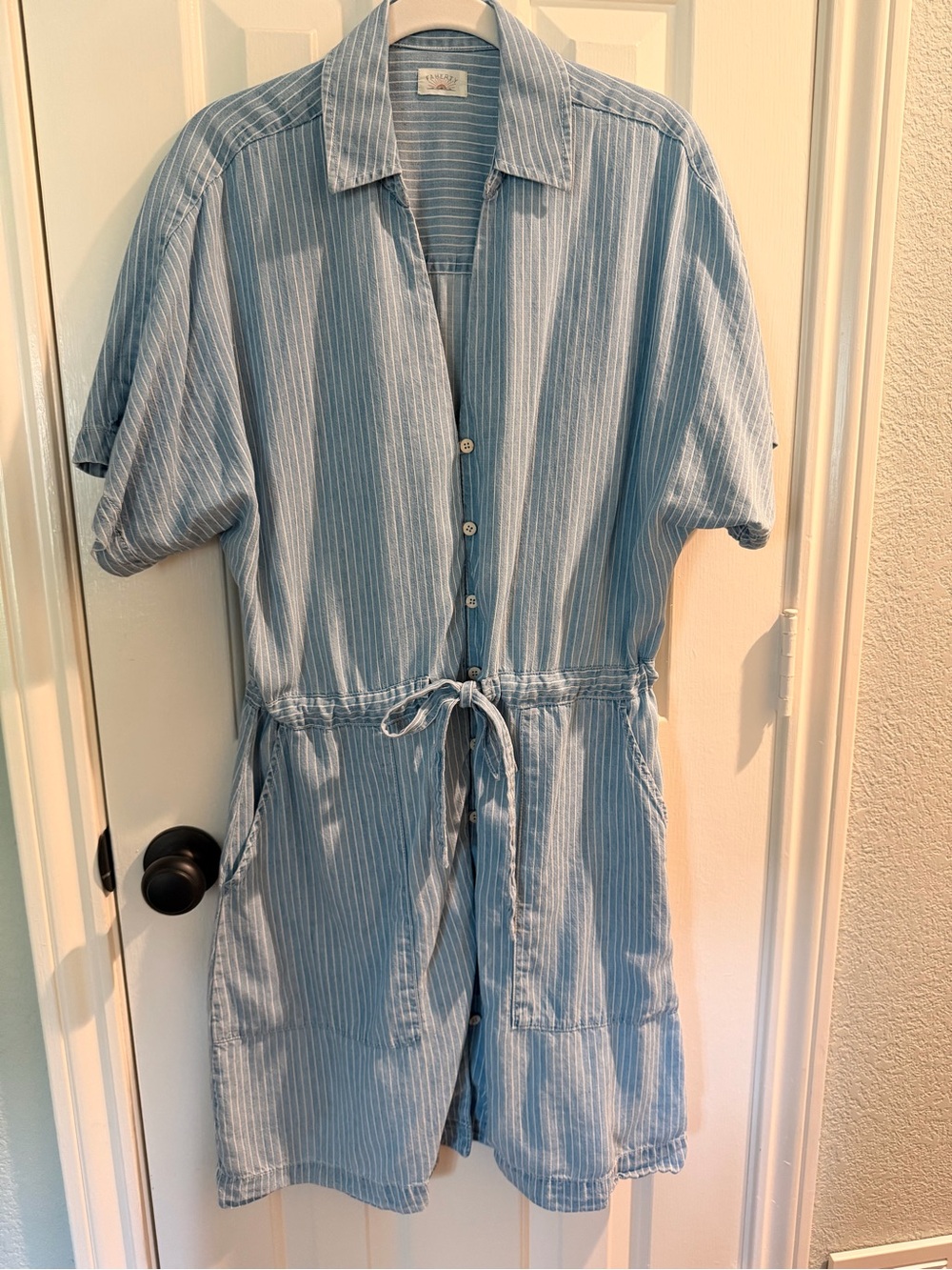 Faherty Light Blue and White Striped Flowy Dress